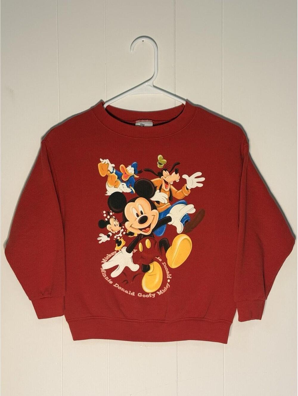 Vintage Mickey Mouse Crew Neck Sweatshirt Kids Size S VTG Disney Red Sweater